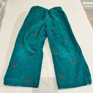 Classic Prep Corduroy Kids Pants with Bear Embroidery